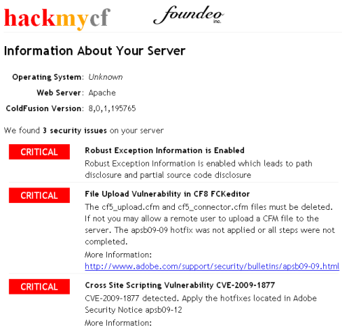 Foundeo.com's HackMyCF.com report