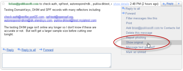 Verify SPF, DomainKeys and DKIM headers on Gmail