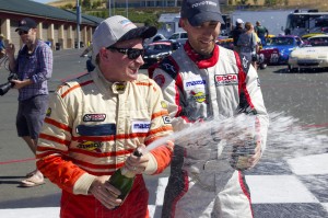 Darin (left) and me (right) spraying the champagne!